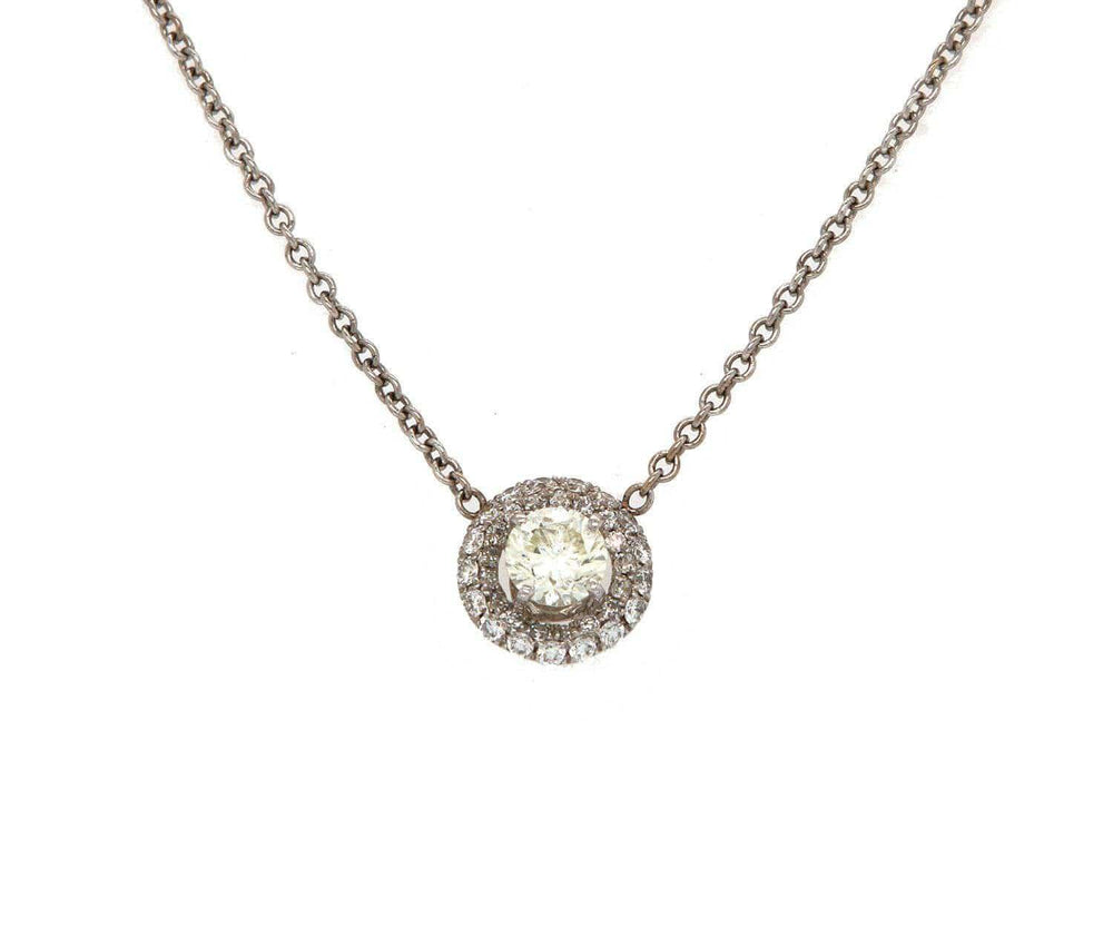 0.50 CTW Round Diamond Halo Bezel Pendant Necklace In 14K