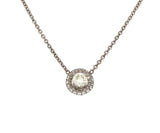0.50 CTW Round Diamond Halo Bezel Pendant Necklace In 14K