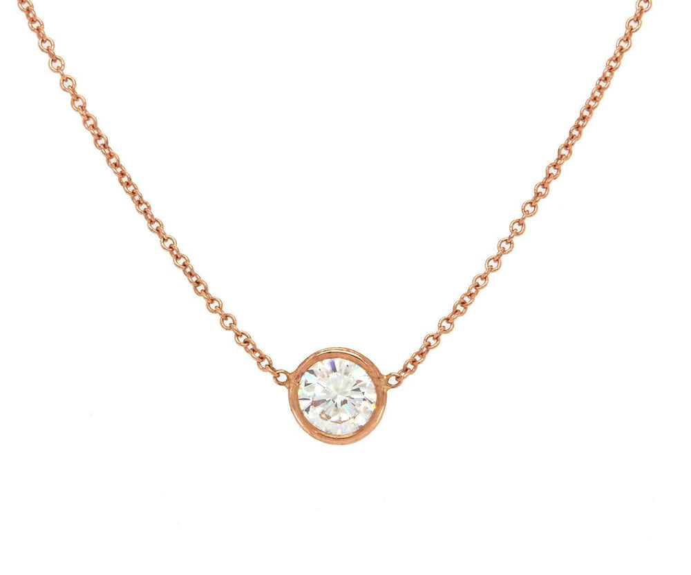 0.56ctw Diamond Solitaire Pendant Necklace 14K Rose Gold W/ Cert