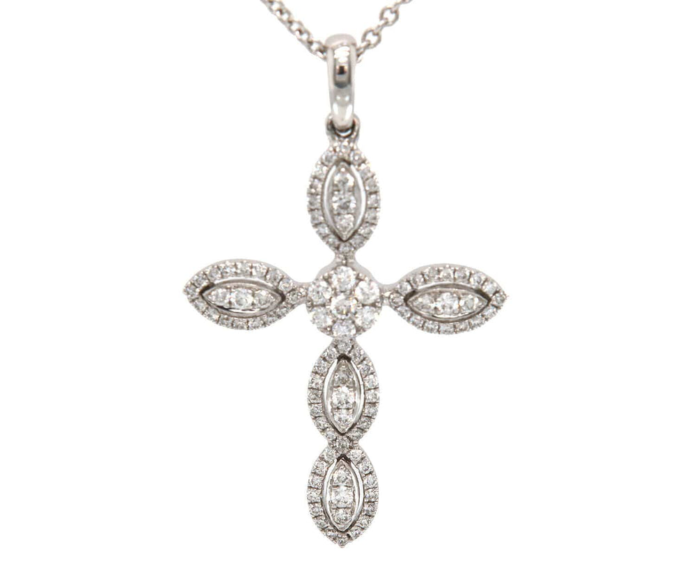 New 0.50ctw Diamond Marquise Cross Pendant Necklace in 14K