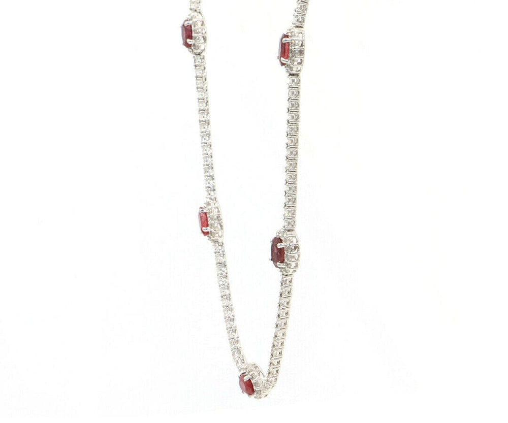 2.55ctw Oval Ruby and 4.50ctw Diamond Frame Station Necklace in 18K