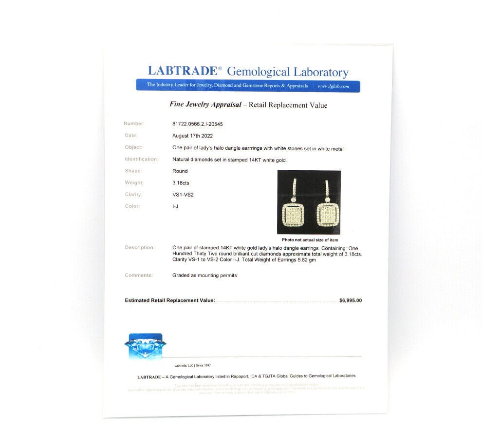 New 3.18ctw Round Diamond Cluster Frame Drop Earrings in 14K