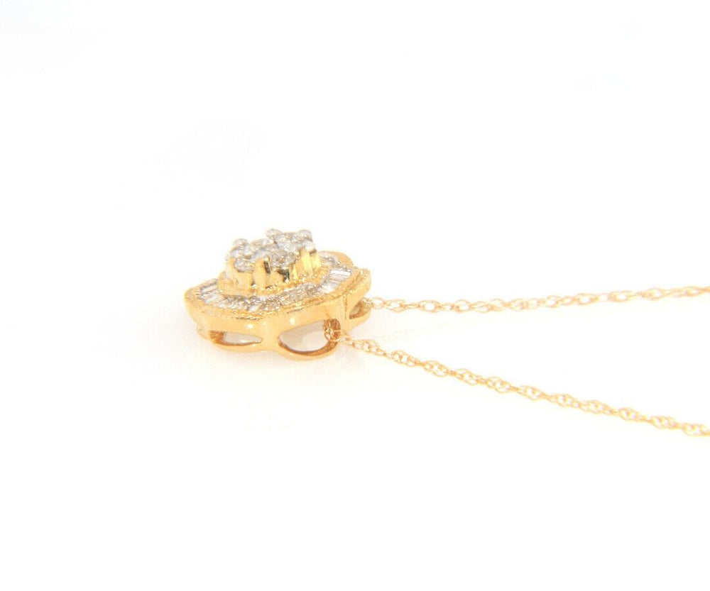 New 0.40ctw Round and Baguette Diamond Flower Pendant Necklace in 14K