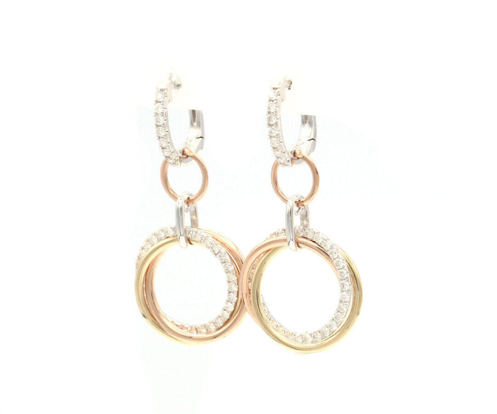 New 1.37ctw Diamond Tri-Color Circle Dangle Earrings in 14K