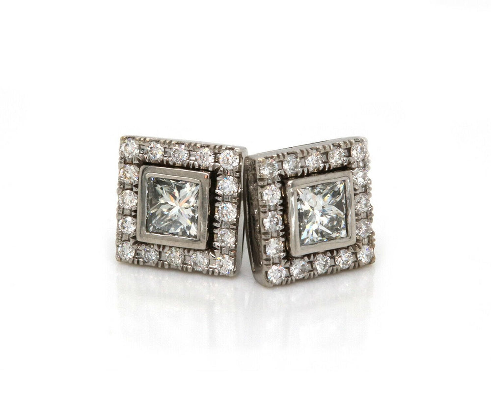 1.50ctw Princess Diamond Frame Stud Earrings in 14K
