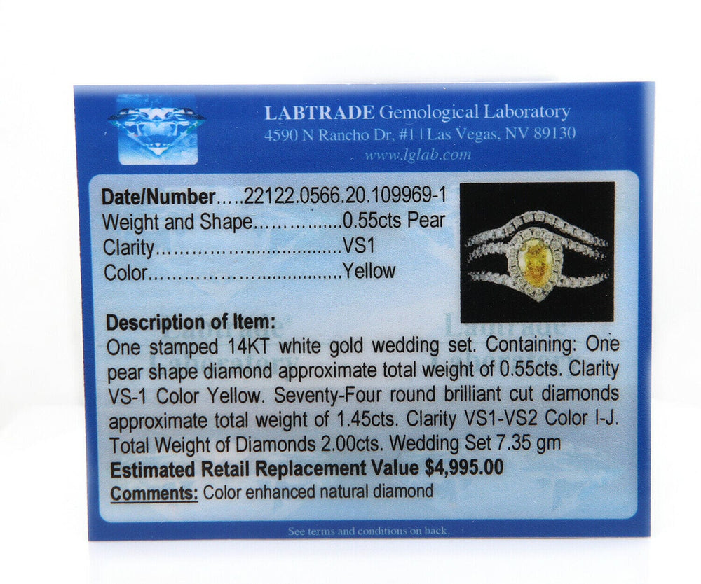2.00ctw Pear Irradiated Yellow and White Diamond Frame Bridal Set in 14K