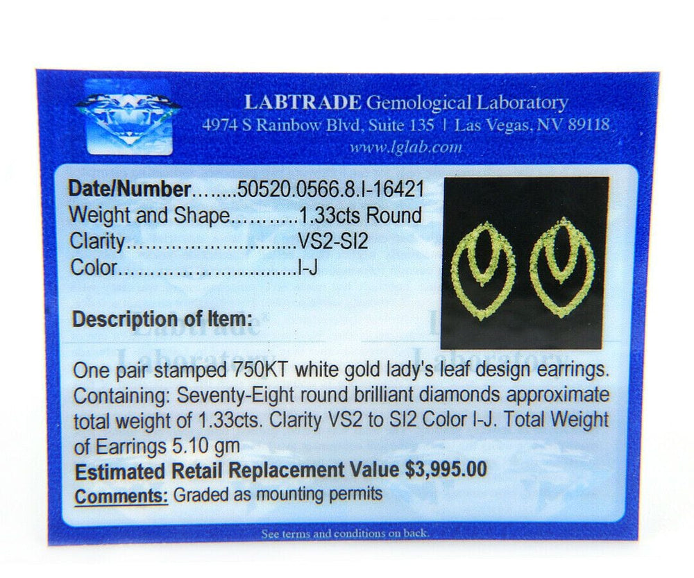 New 1.33ctw Diamond Concentric Open Leaf Design Earrings in 18kt