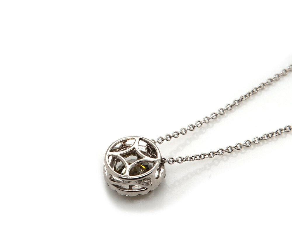 New 0.73ct Champagne Diamond and 0.17ctw White Diamond Halo Pendant Necklace in 18K