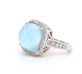Blue Mother of Pearl Quartz and 0.85ctw Diamond Frame Ring in 14K