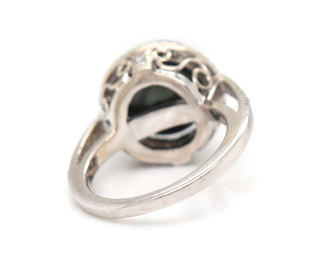 11.50 MM Grey Tahitian Pearl and 0.25ctw Diamond Halo Ring in 14K