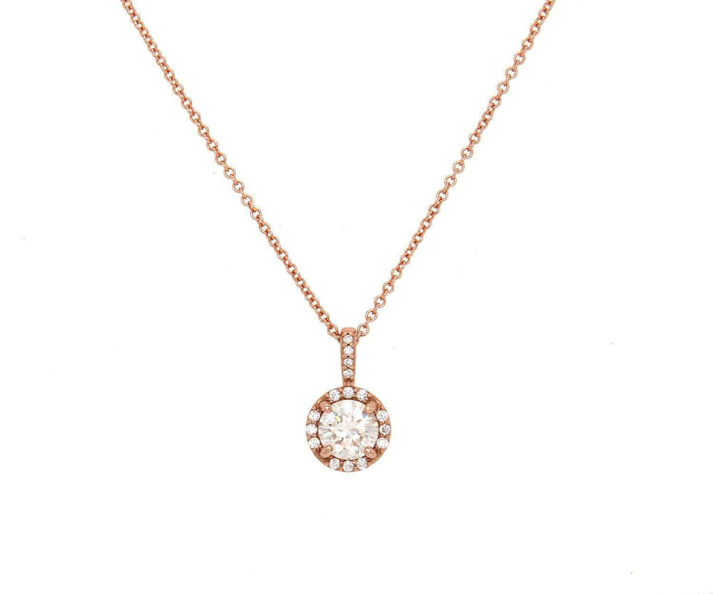 0.65 CTW Round Diamond Halo Pendant Necklace In 14K