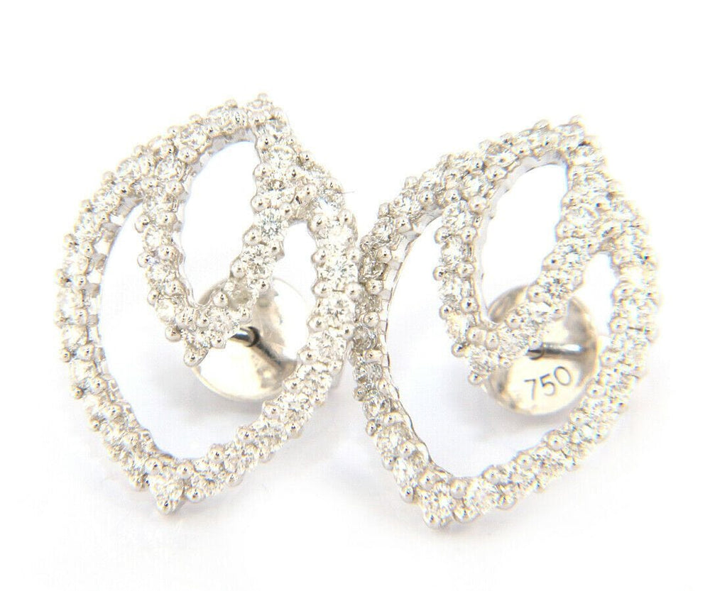 New 1.33ctw Diamond Concentric Open Leaf Design Earrings in 18kt