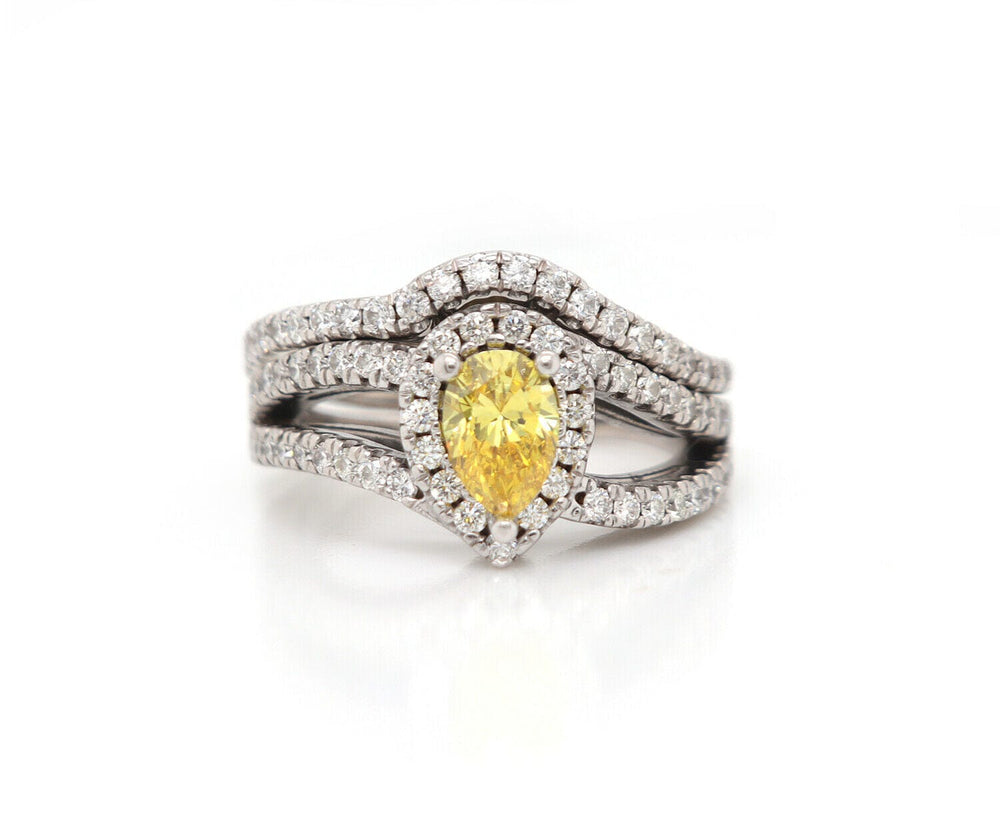 2.00ctw Pear Irradiated Yellow and White Diamond Frame Bridal Set in 14K