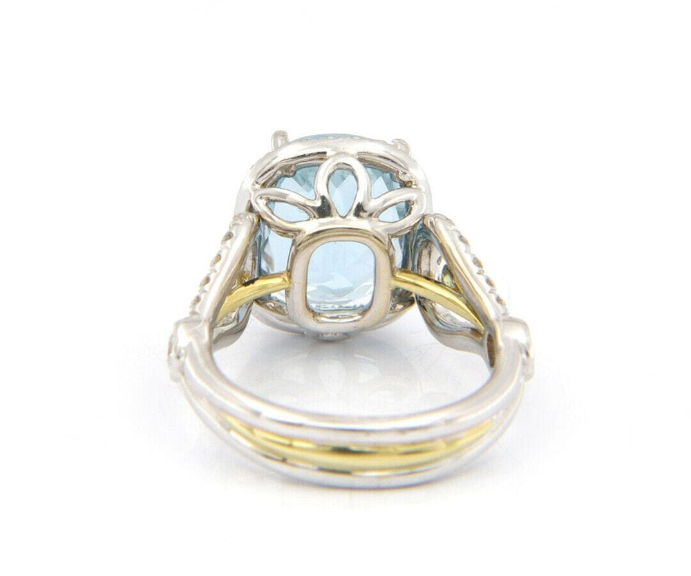 4.73ct Cushion Aquamarine and Diamond Halo Ring in 18K