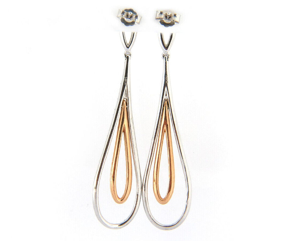 New 1.50ctw Diamond Two Tone Double Teardrop Dangle Earrings in 14K