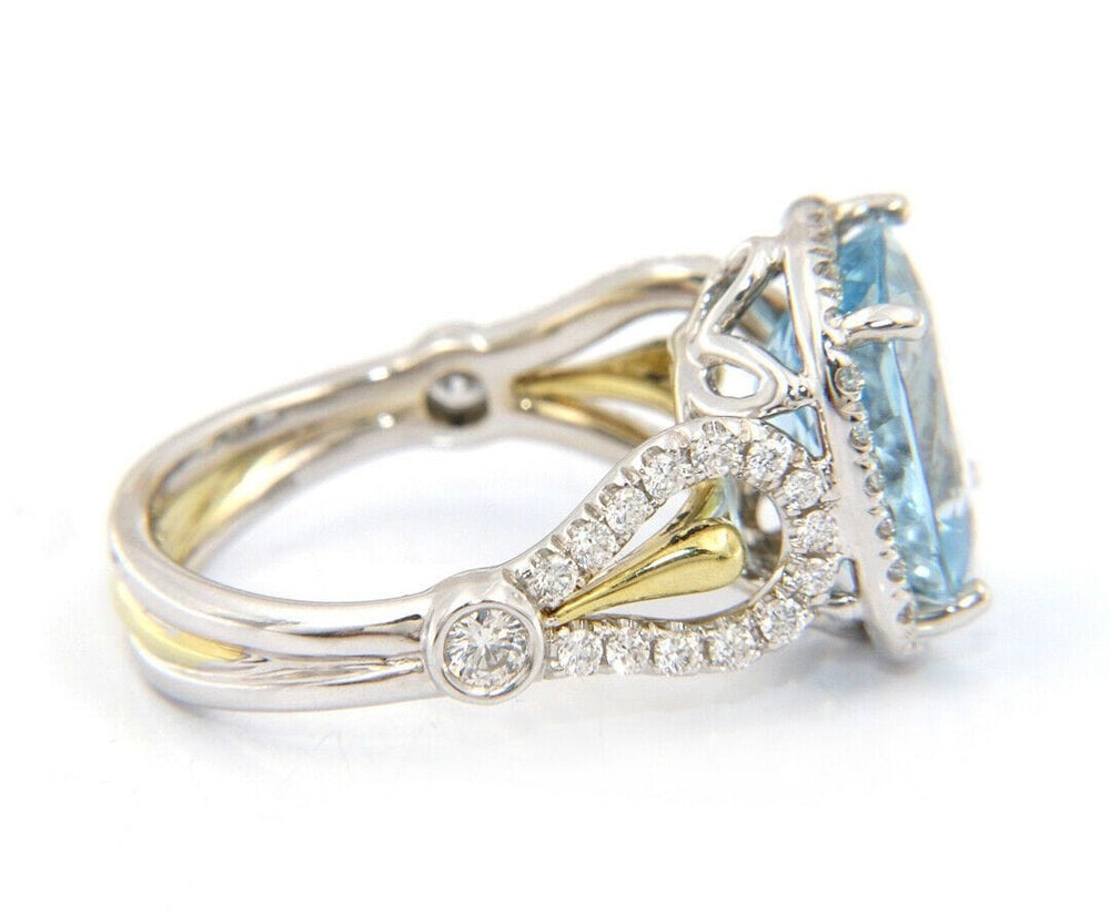 4.73ct Cushion Aquamarine and Diamond Halo Ring in 18K