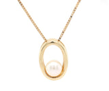 7.50 MM Cultured Pearl Oval Frame Pendant Necklace in 14K