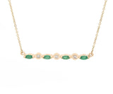 Lali Jewels 0.35ctw Marquise Emeralds and 0.10ctw Diamond Bar Necklace in 14K