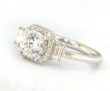 New Gabriel & Co. Art Deco Octagonal Three Stone Halo Semi Mount Ring in 14K