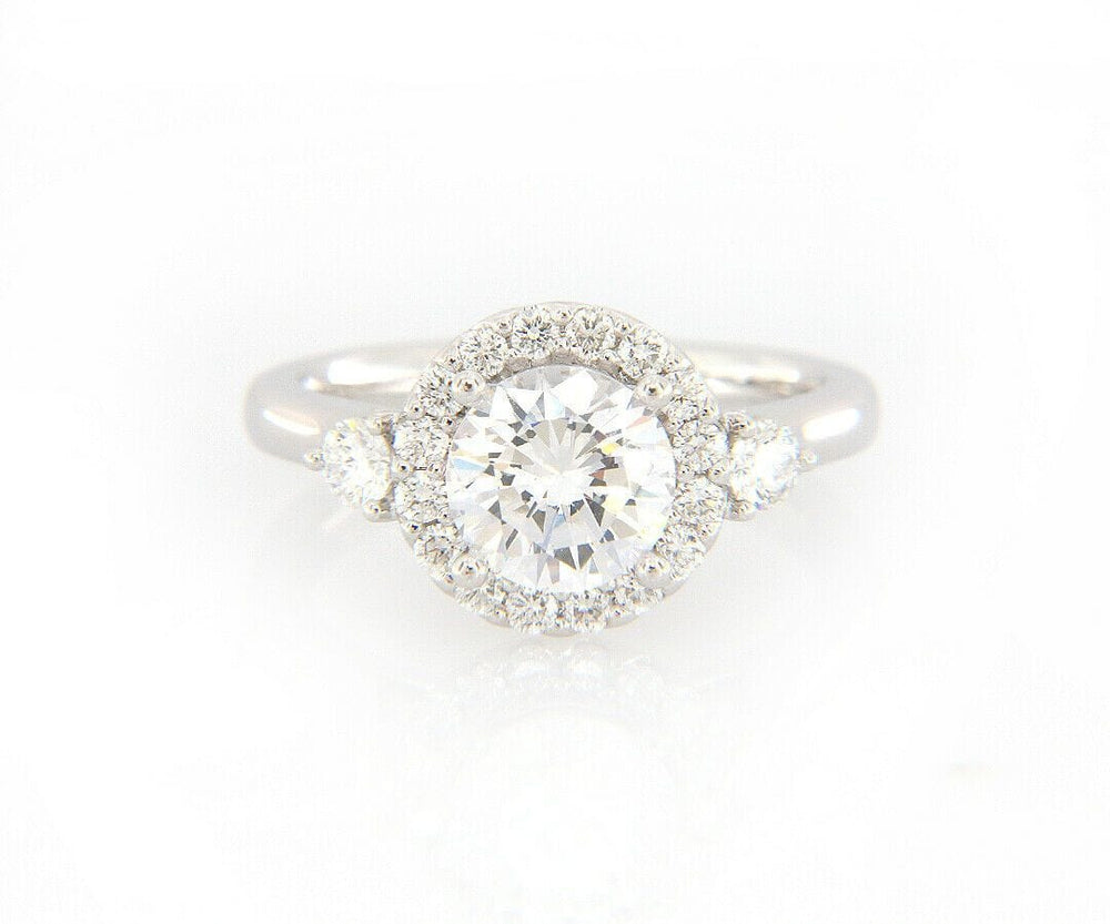 New Gabriel & Co. 0.52ctw Halo Three Stone Semi Mount Ring in 14K