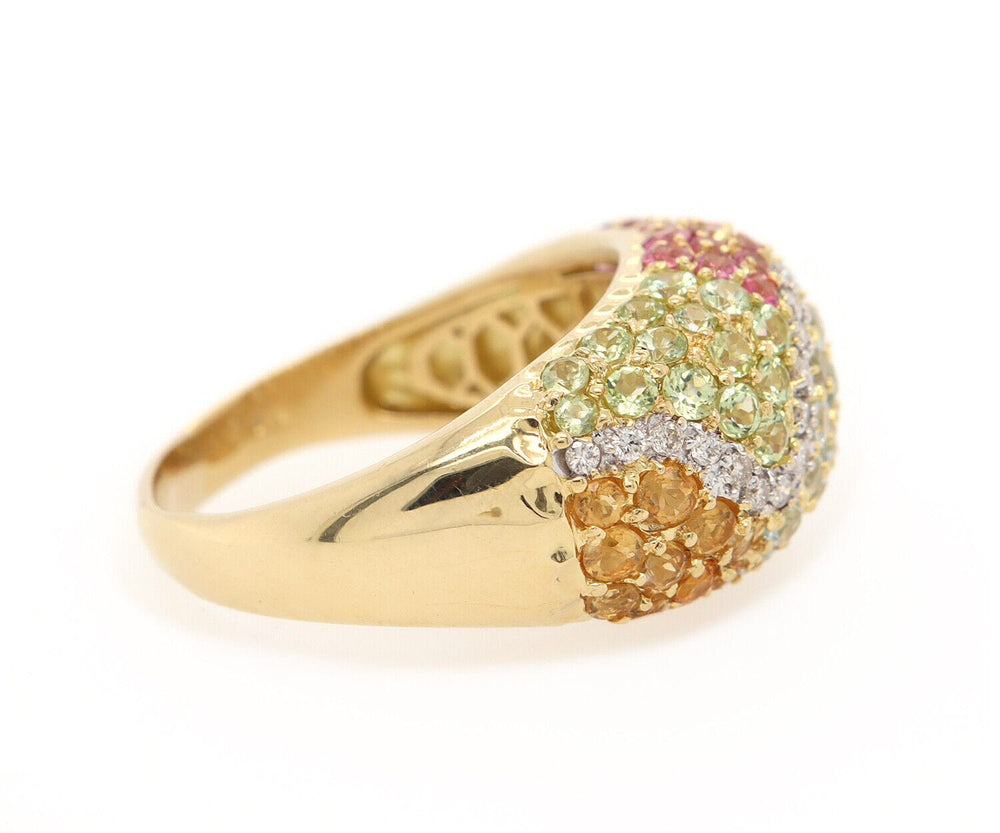Peridot Citrine Blue Topaz Pink Tourmaline and Diamond Dome Ring in 18K