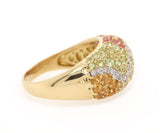 Peridot Citrine Blue Topaz Pink Tourmaline and Diamond Dome Ring in 18K