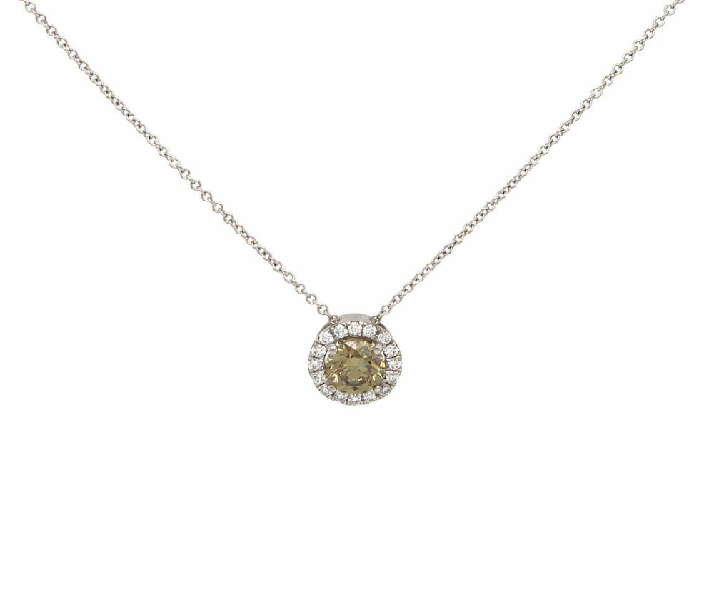 New 0.73ct Champagne Diamond and 0.17ctw White Diamond Halo Pendant Necklace in 18K