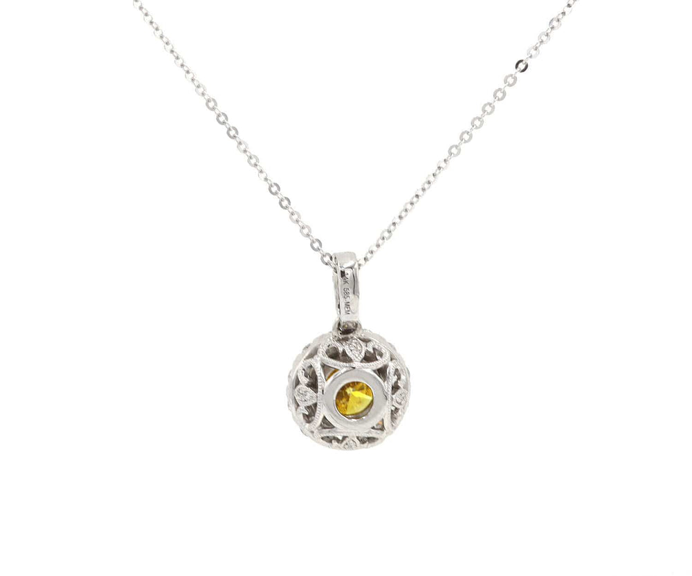 1.70ctw Round Orange and White Diamond Halo Pendant Necklace in 14K