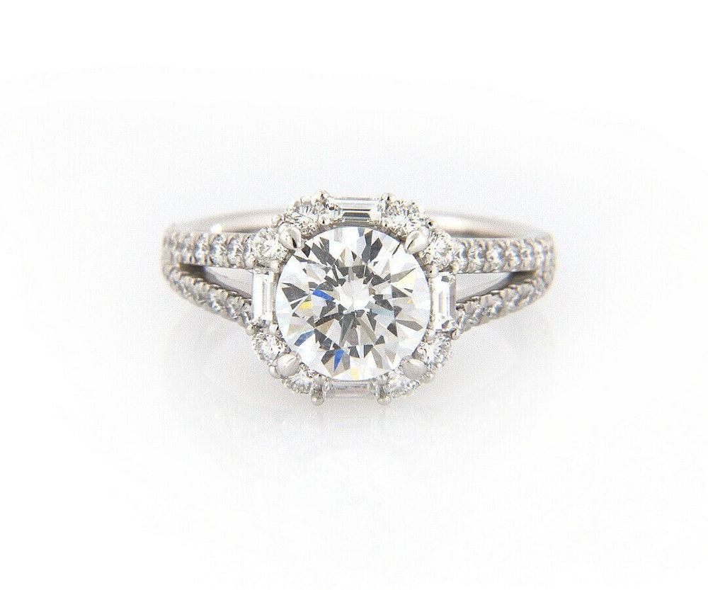 New Gabriel & Co. 1.01ctw Baguette & Round Diamond Cushion Frame Semi Mount 14kt