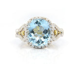 4.73ct Cushion Aquamarine and Diamond Halo Ring in 18K
