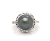 11.50 MM Grey Tahitian Pearl and 0.25ctw Diamond Halo Ring in 14K