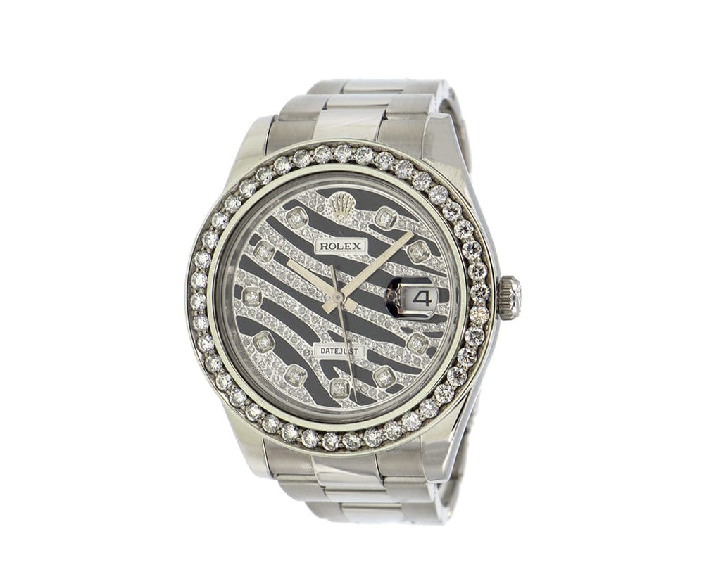 2008 Rolex Datejust II 116334 41MM Aftermarket Diamond Zebra Dial and –  Watch & Jewelry Exchange