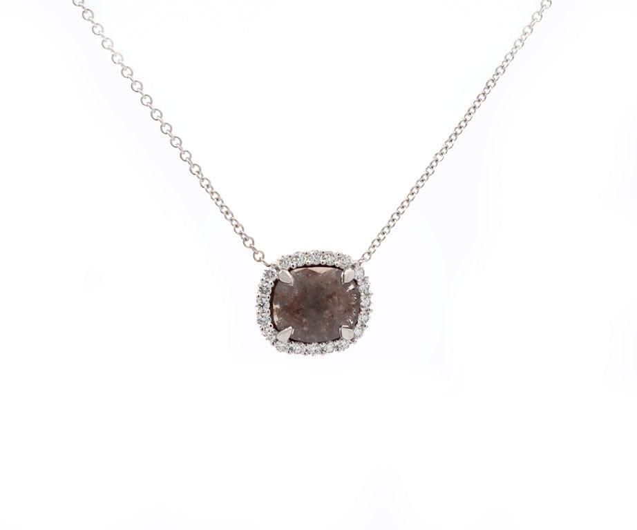 New 1.40ctw Checkerboard Brown Diamond and White Diamond Pendant Necklace 14K
