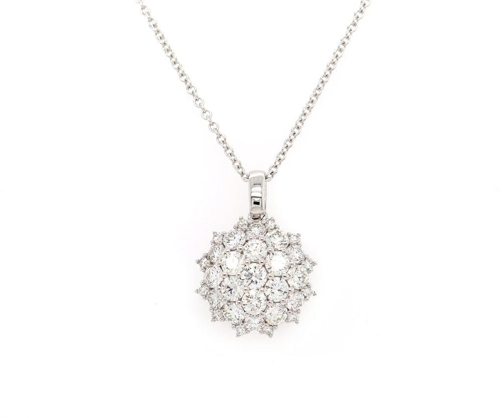 New 1.50ctw Round Diamond Cluster Starburst Pendant Necklace in 18K