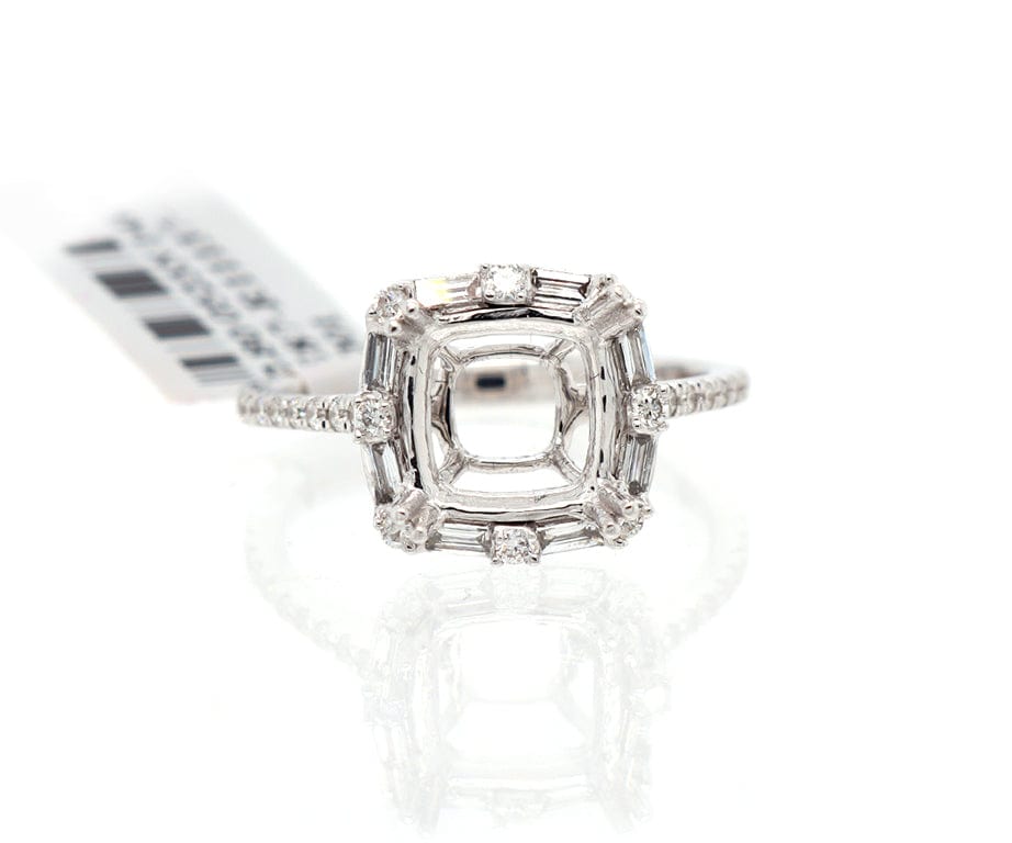 New 0.50ctw Round and Baguette Frame Semi Mount Ring in 14K