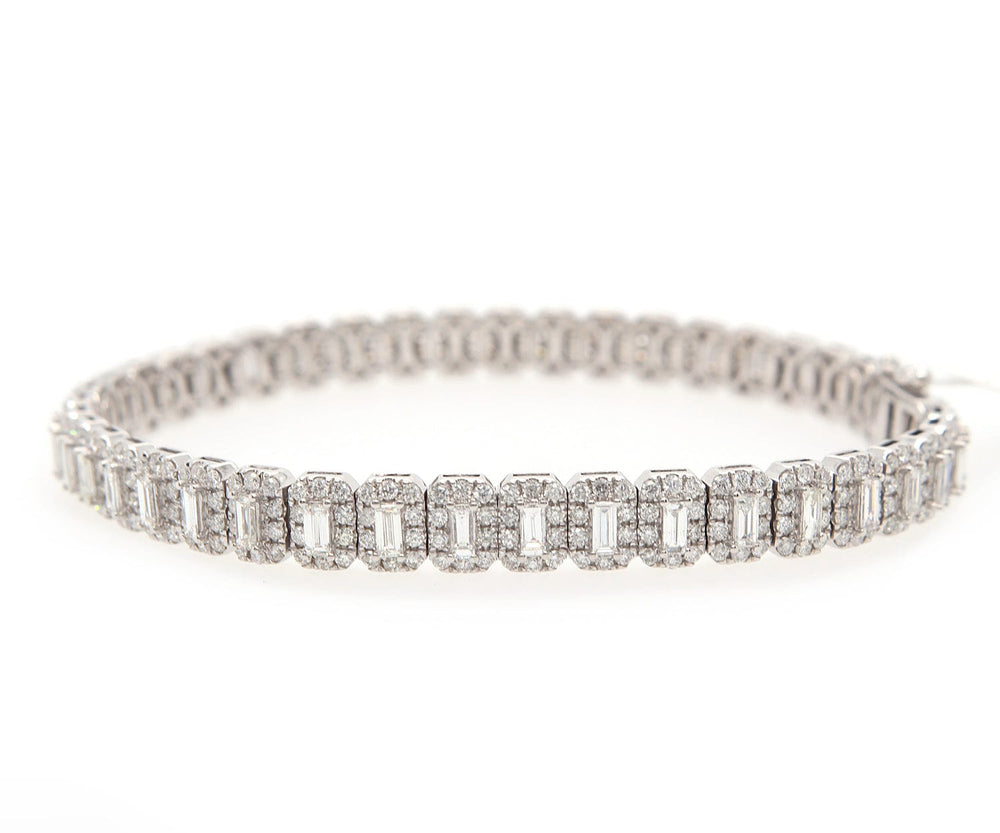 New 4.87ctw Baguette and Round Diamond Tennis Bracelet in 14K