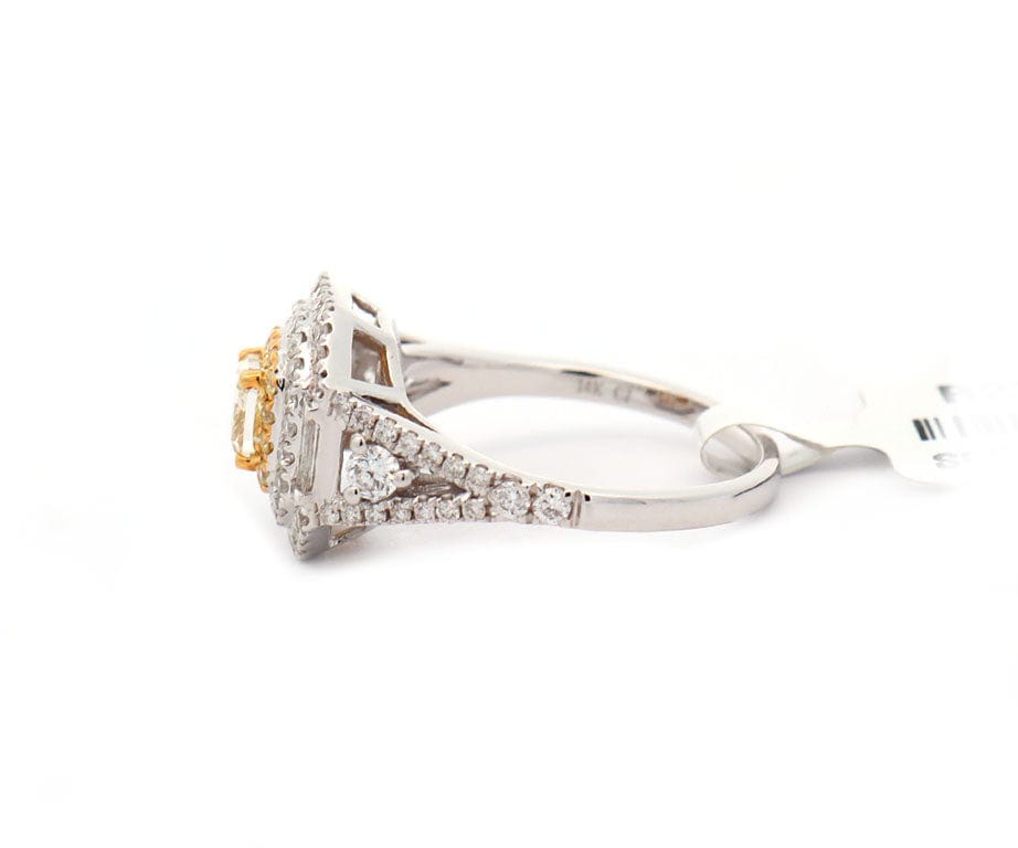 New 0.65ctw Fancy Yellow Diamond and 0.77ctw White Diamond Double Frame Ring 14K
