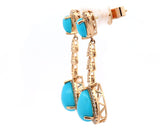 New 5.52ctw Pear Turquoise and 0.45ctw Diamond Dangle Earrings in 14K