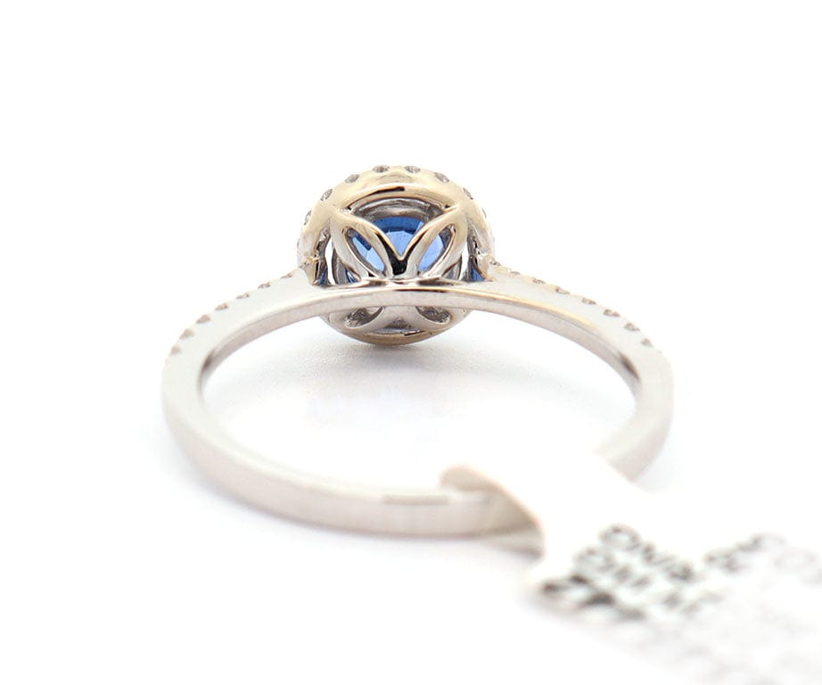 New 0.86ct Round Sapphire and 0.23ctw Diamond Halo Ring in 14K