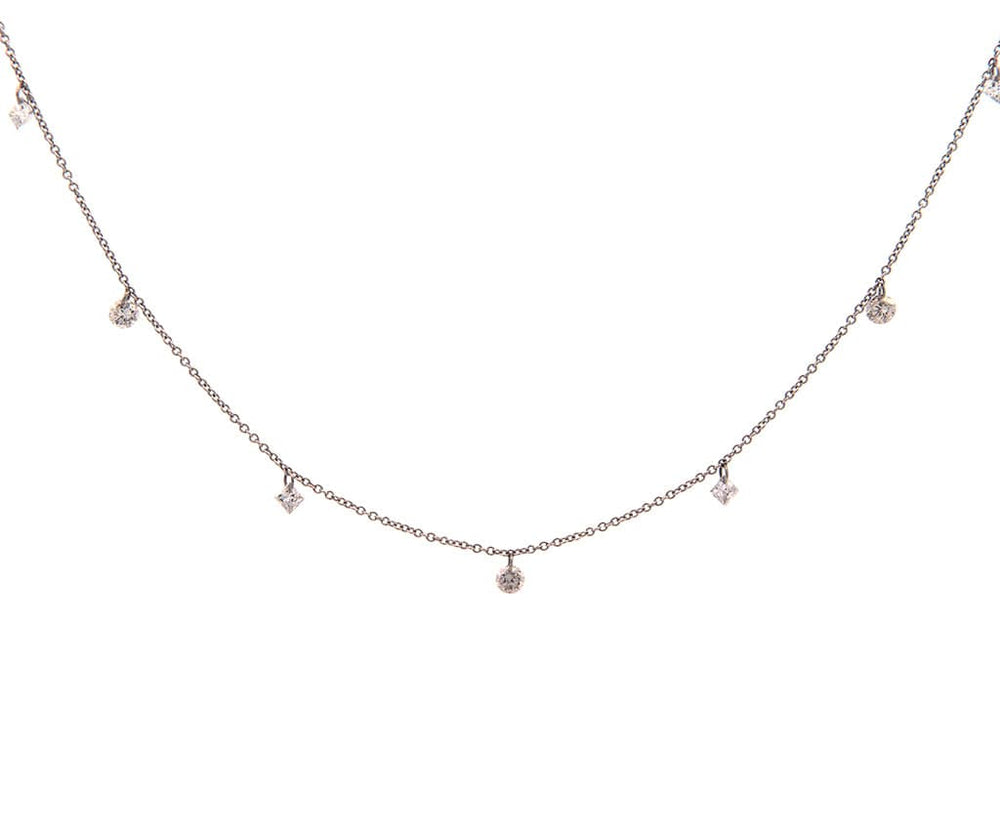 0.76ctw Princess and Round Cut Floating Station Necklace in 14K