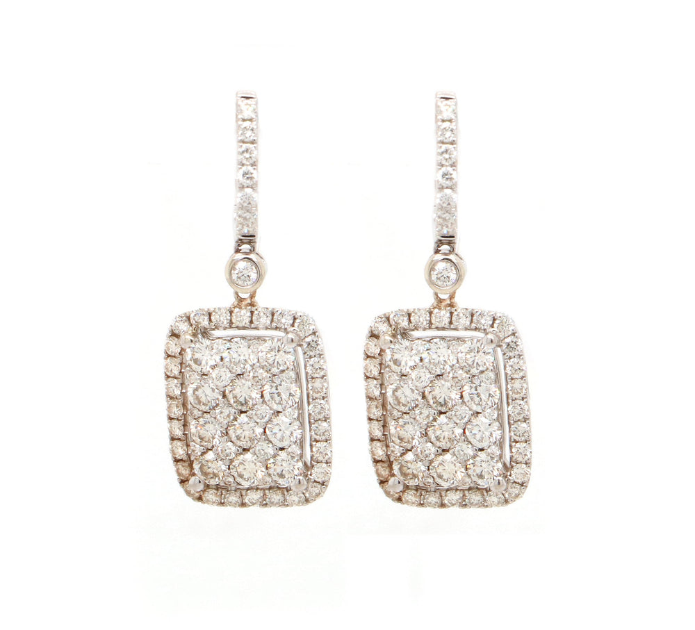 New 3.18ctw Round Diamond Cluster Frame Drop Earrings in 14K