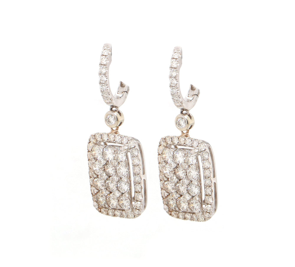 New 3.18ctw Round Diamond Cluster Frame Drop Earrings in 14K