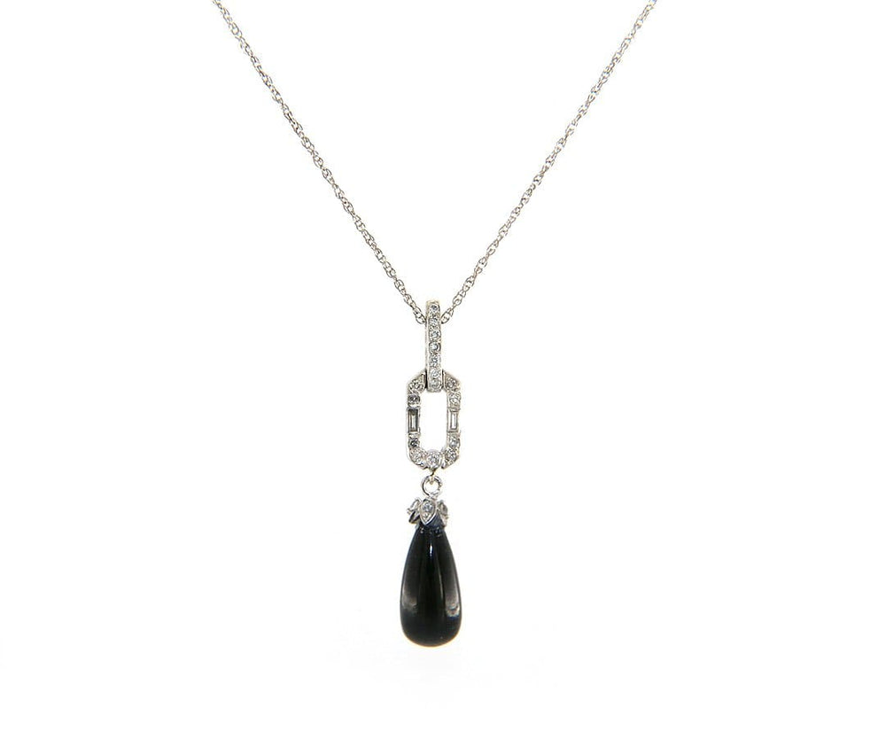 0.20ctw Diamond and Onyx Art Deco Pendant Necklace in 14K