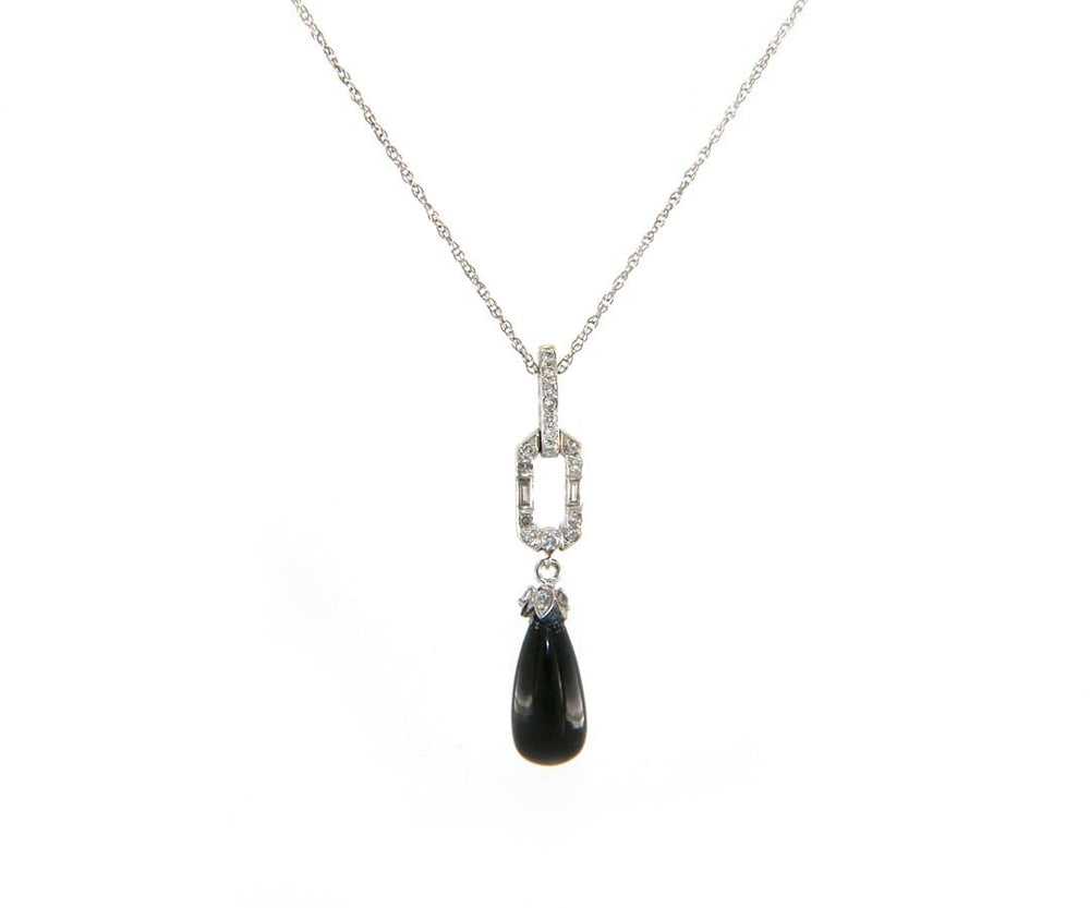 0.20ctw Diamond and Onyx Art Deco Pendant Necklace in 14K