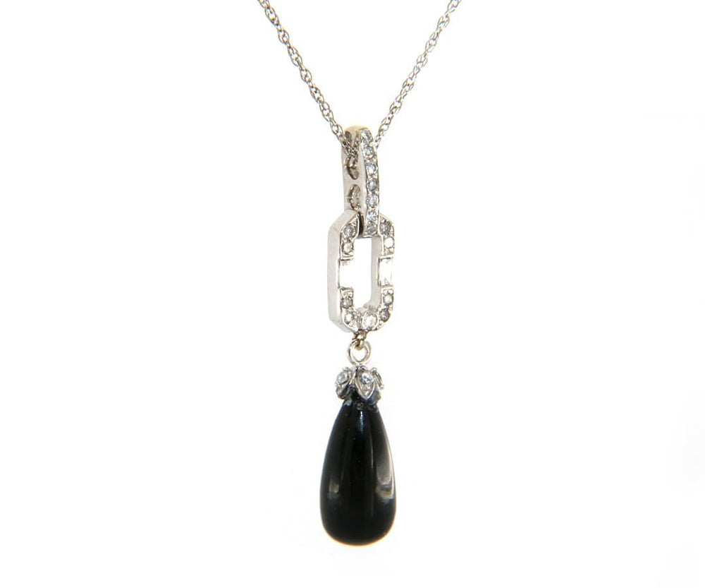 0.20ctw Diamond and Onyx Art Deco Pendant Necklace in 14K