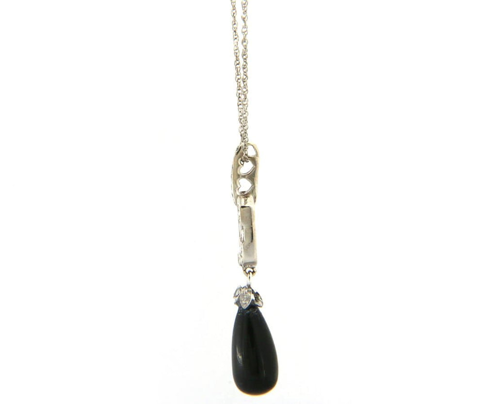 0.20ctw Diamond and Onyx Art Deco Pendant Necklace in 14K