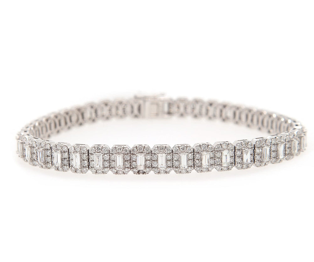 New 4.87ctw Baguette and Round Diamond Tennis Bracelet in 14K