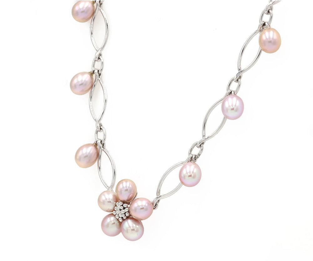 Iridesse Pink Pearl Flower Necklace in 18K W/ Box