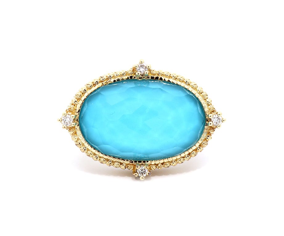 Judith Ripka Clear Quartz Turquoise and 0.25ctw Diamond Ring in 14K
