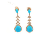 New 5.52ctw Pear Turquoise and 0.45ctw Diamond Dangle Earrings in 14K
